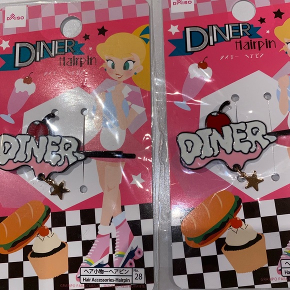 Daiso Diner Hair Pins With Red Cherry On Top & Dangling Star on Bottom, Set of 2 - Picture 3 of 5